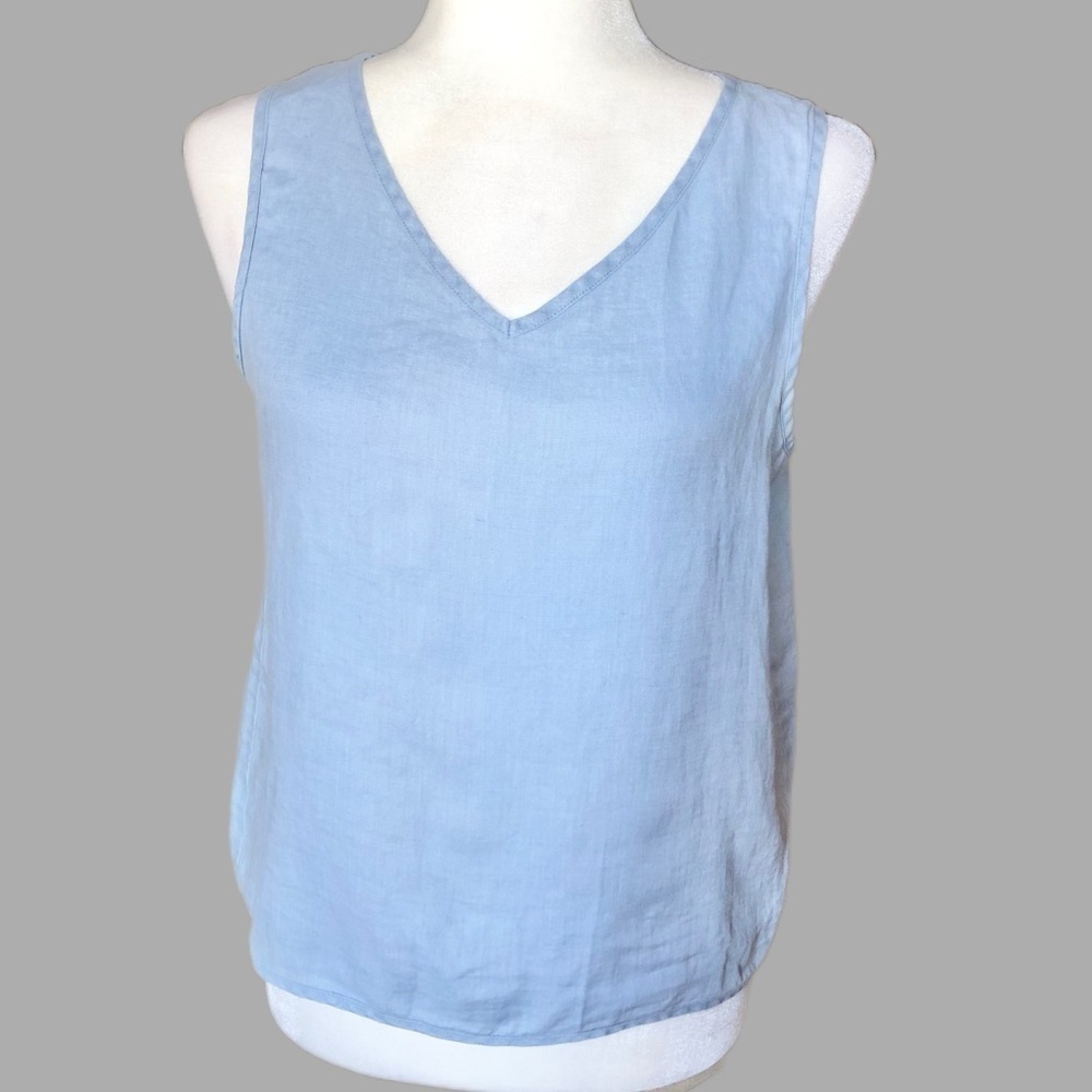Putumayo Blue Linen Sleeveless Top Small